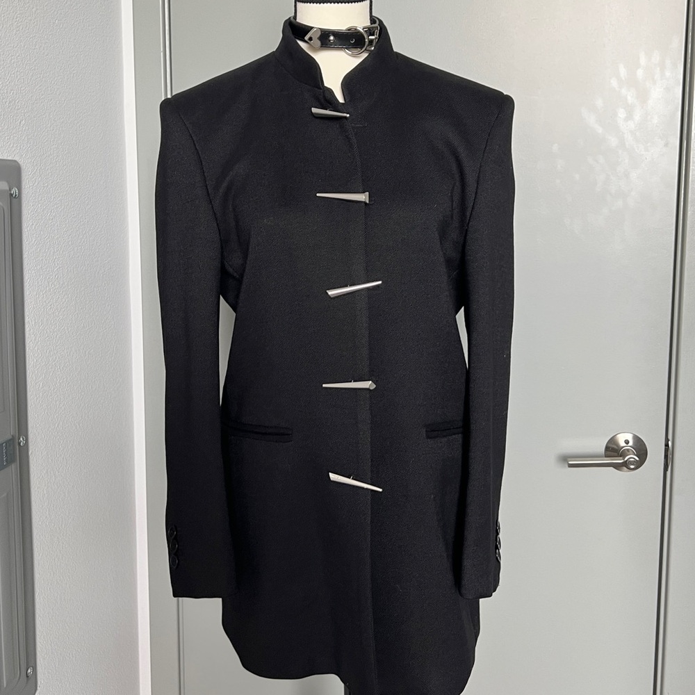 Vintage Retro style silver metal button blazer coat